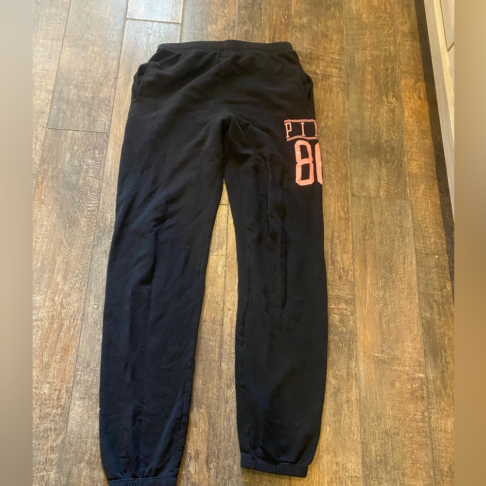 PINK Victoria's Secret Black Joggers with Pink Logo. Size M. Good condition.
